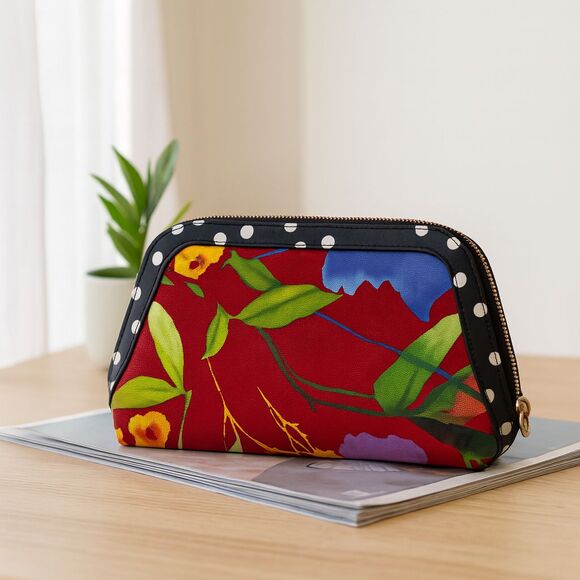 Carolina Herrera Fragrances Floral Toiletry Bag RedPolka Dot Travel CosmeticCase - Picture 2 of 8